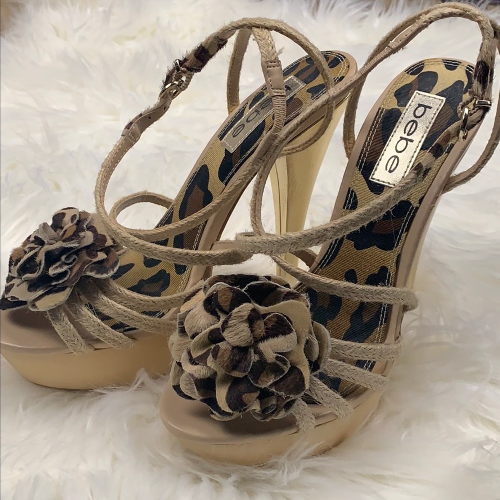 Bebe 7M Cheetah Brown High Platform Heel Sandals